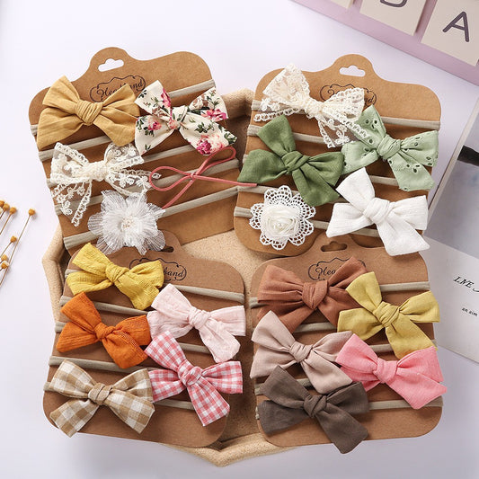 Children's Hair Accessories Handmade DIY Bow Hair Band 5-piece Baby Nylon Headband Set