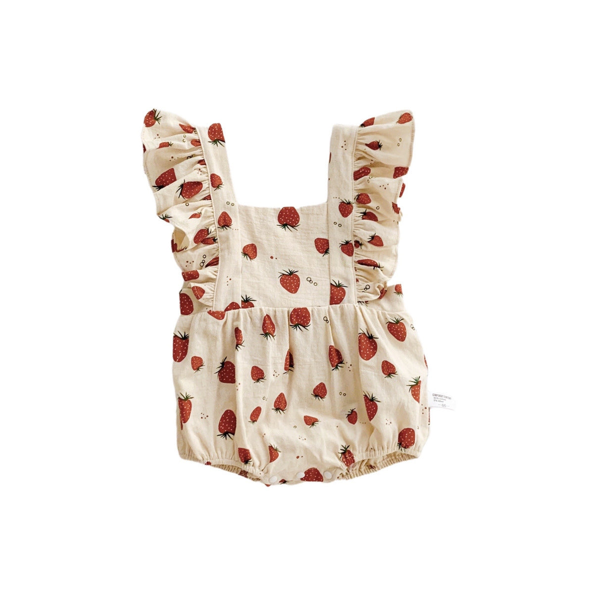 Baby Strawberry Flutter Sleeve Romper Linen Style