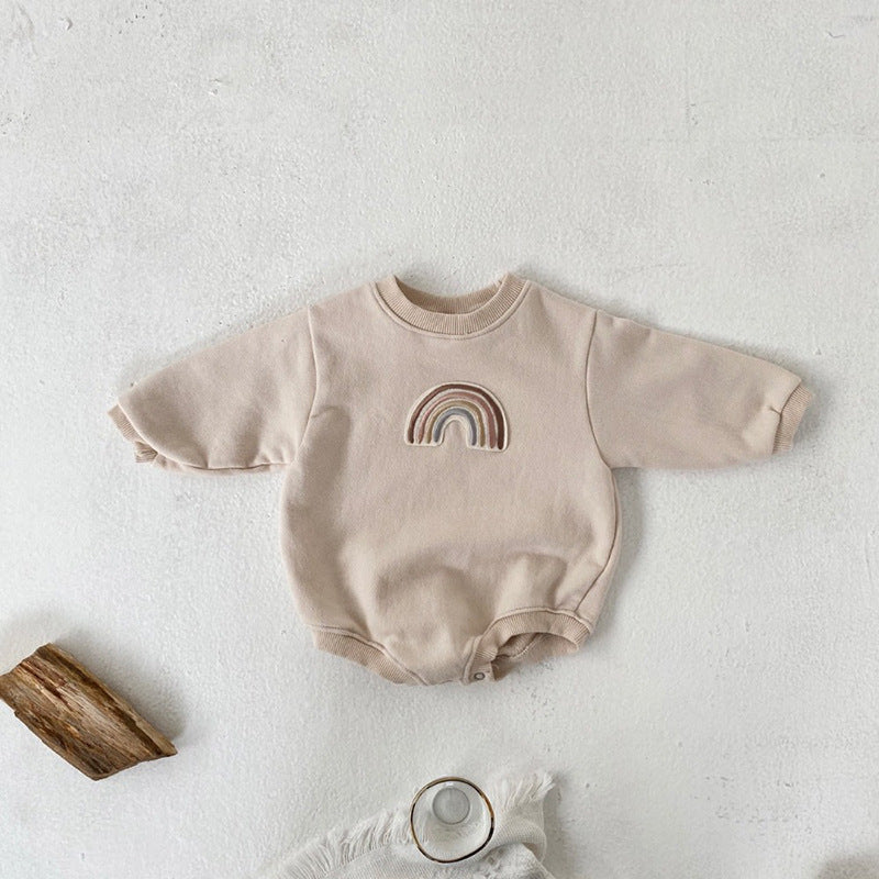 Embroidered Rainbow Minimal Neutral Baby Romper