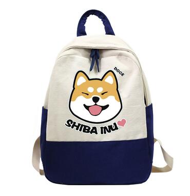 Fashion And Simple All-match Shiba Inu Canvas Backpack