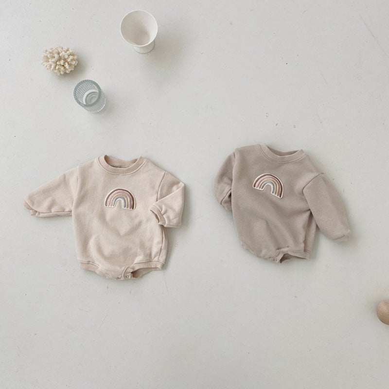 Embroidered Rainbow Minimal Neutral Baby Romper