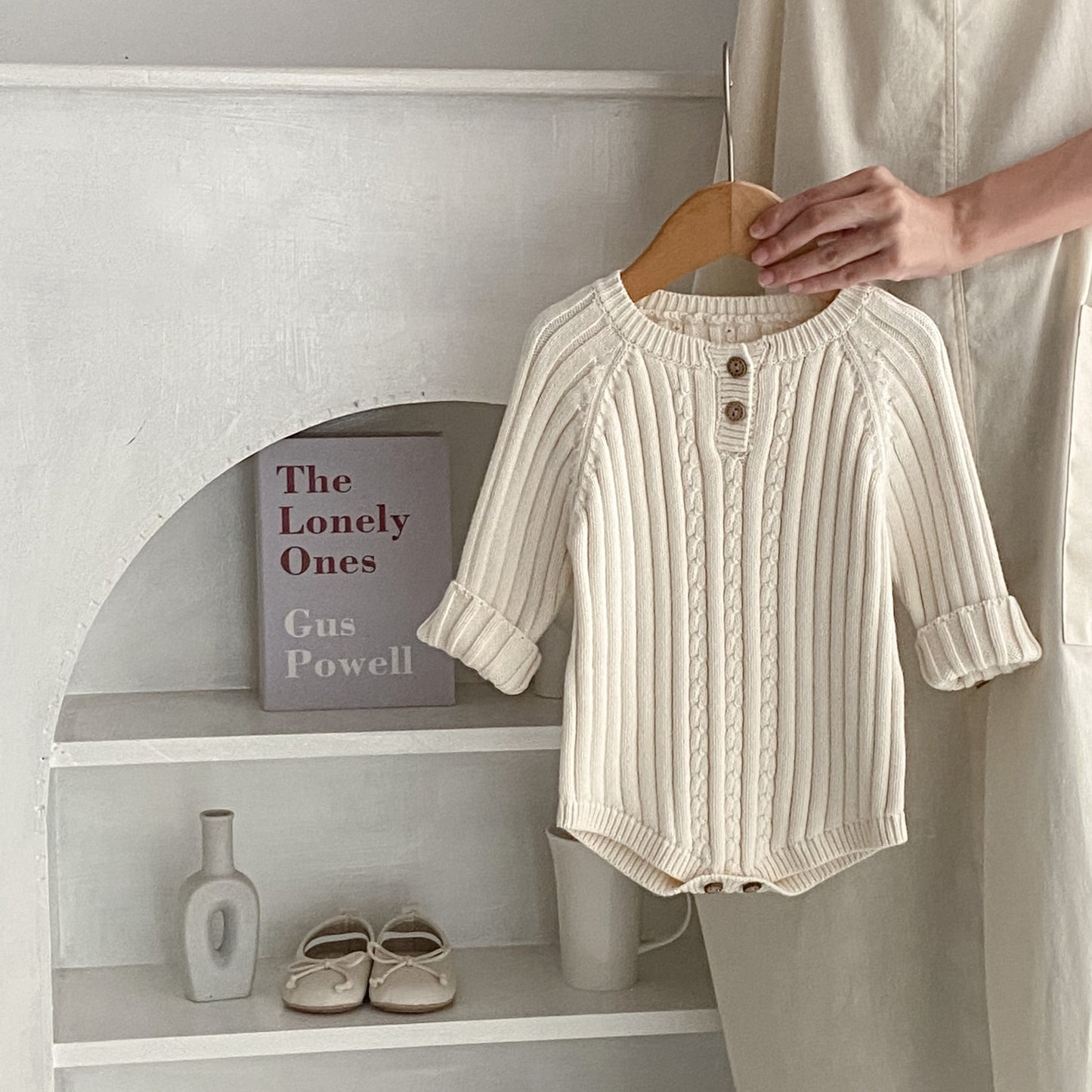 Autumn Baby Round Neck Long Sleeve Knitted Pure Color All-matching Short Climbing Jumpsuit