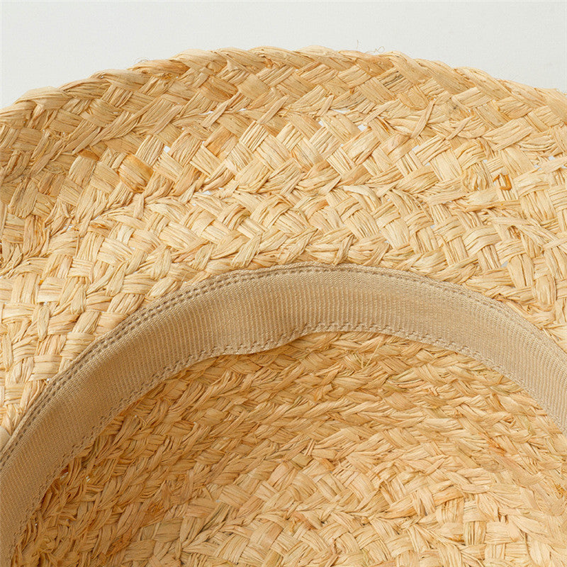 French Cottage Children's Woven Straw Bucket Hat with Ribbon Tie