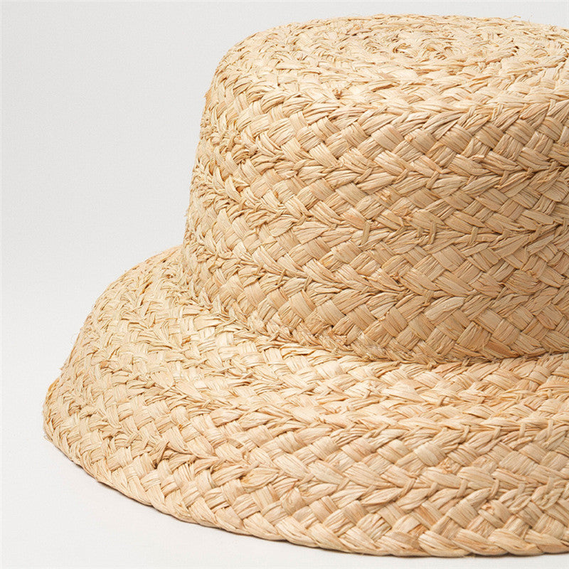 French Cottage Children's Woven Straw Bucket Hat with Ribbon Tie