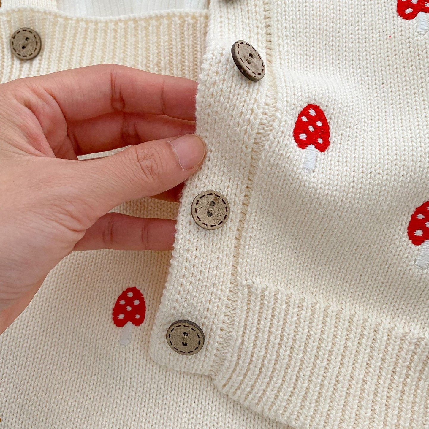 Mushroom Embroidered Sweater Jacket Sleeveless
