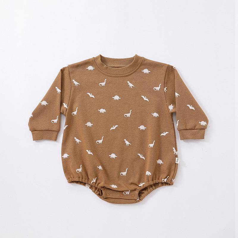 Baby Boys And Girls Print Long Sleeve Crew Neck Romper