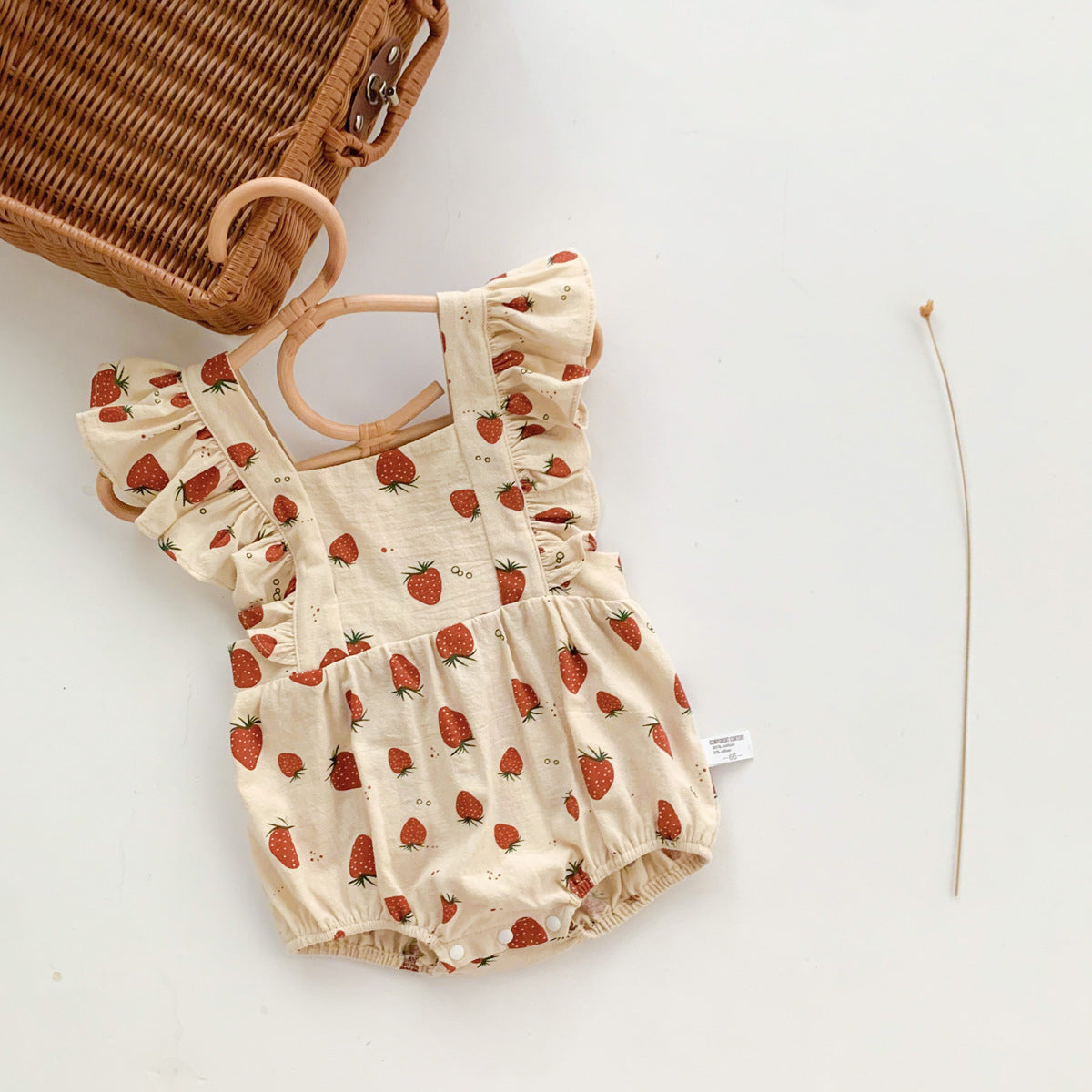 Baby Strawberry Flutter Sleeve Romper Linen Style