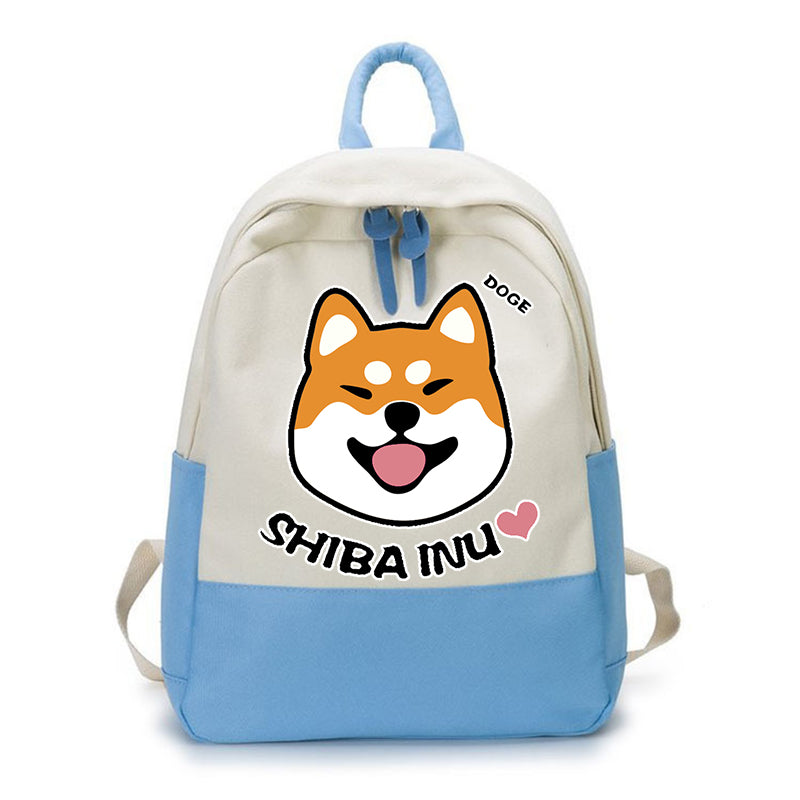 Fashion And Simple All-match Shiba Inu Canvas Backpack