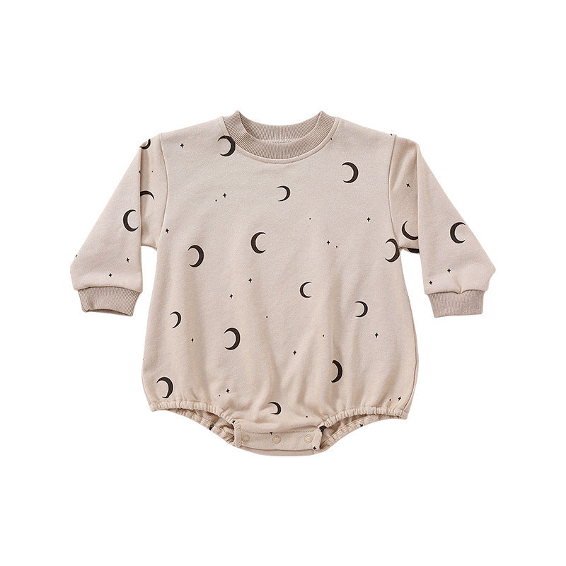 Baby Boys And Girls Print Long Sleeve Crew Neck Romper