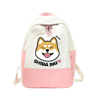 Fashion And Simple All-match Shiba Inu Canvas Backpack
