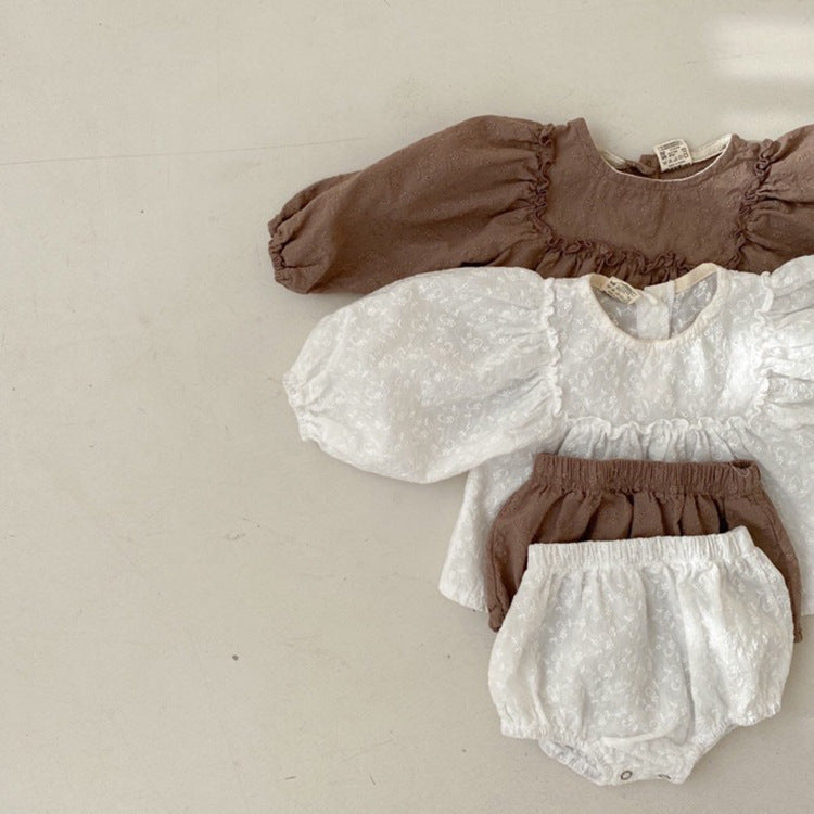 Balloon Sleeve Blouse and Bloomer Baby Matching Lace Set