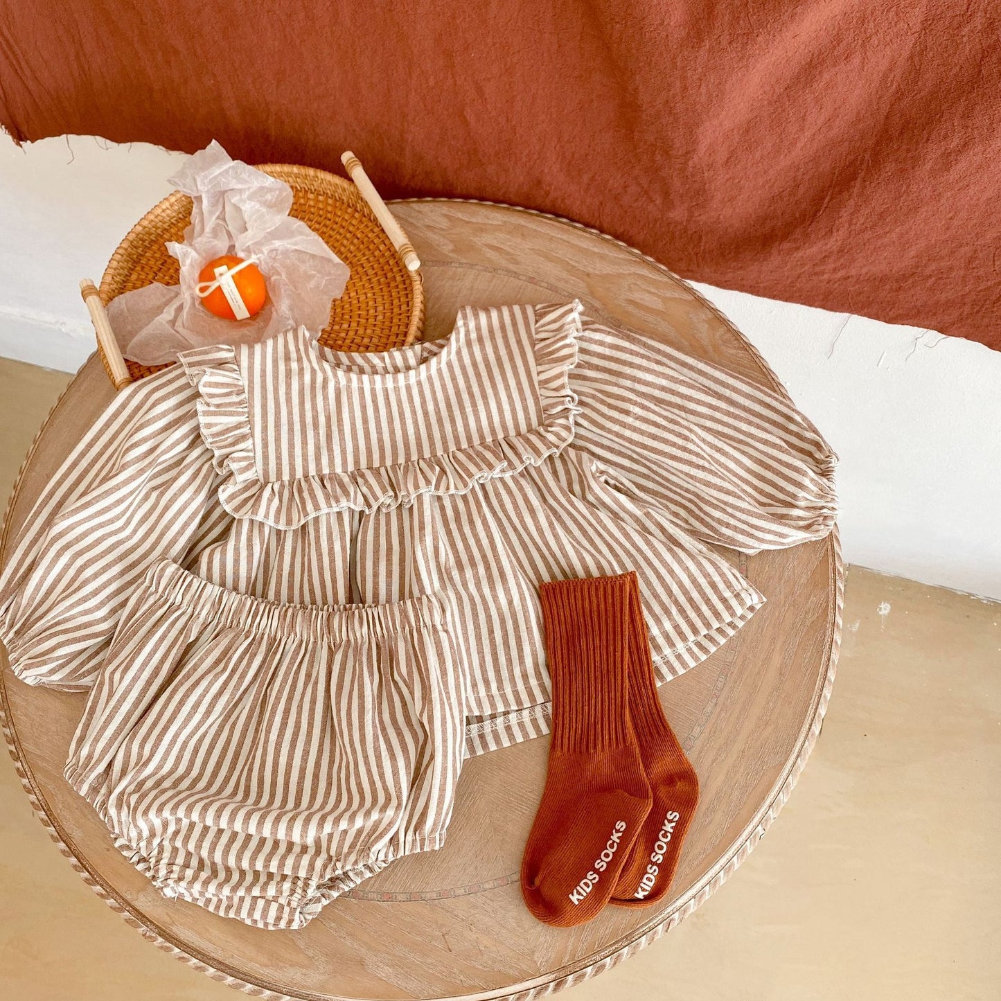 Baby Ruffle Collar Striped Long Sleeved Set