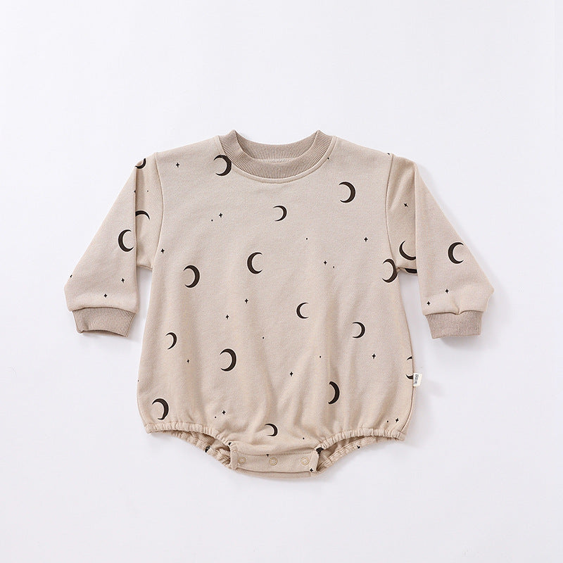 Baby Boys And Girls Print Long Sleeve Crew Neck Romper