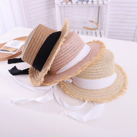 Sun-proof Sun Hollow-out Woven Straw Hat British Flat Top
