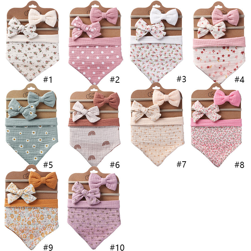 Double-sided Baby Saliva Towel Bib with complimentary head bows