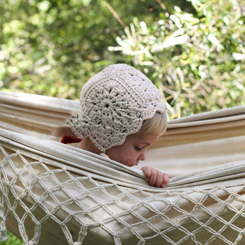 Handcrafted Crochet Baby Cream Bonnet Cap