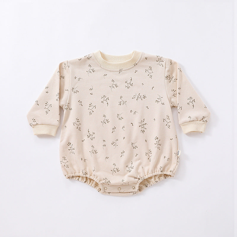 Baby Boys And Girls Print Long Sleeve Crew Neck Romper
