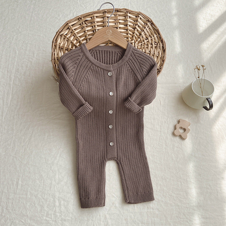 Long One Piece Button Down Rib Knit Baby Bodysuit Sweater with matching beanie