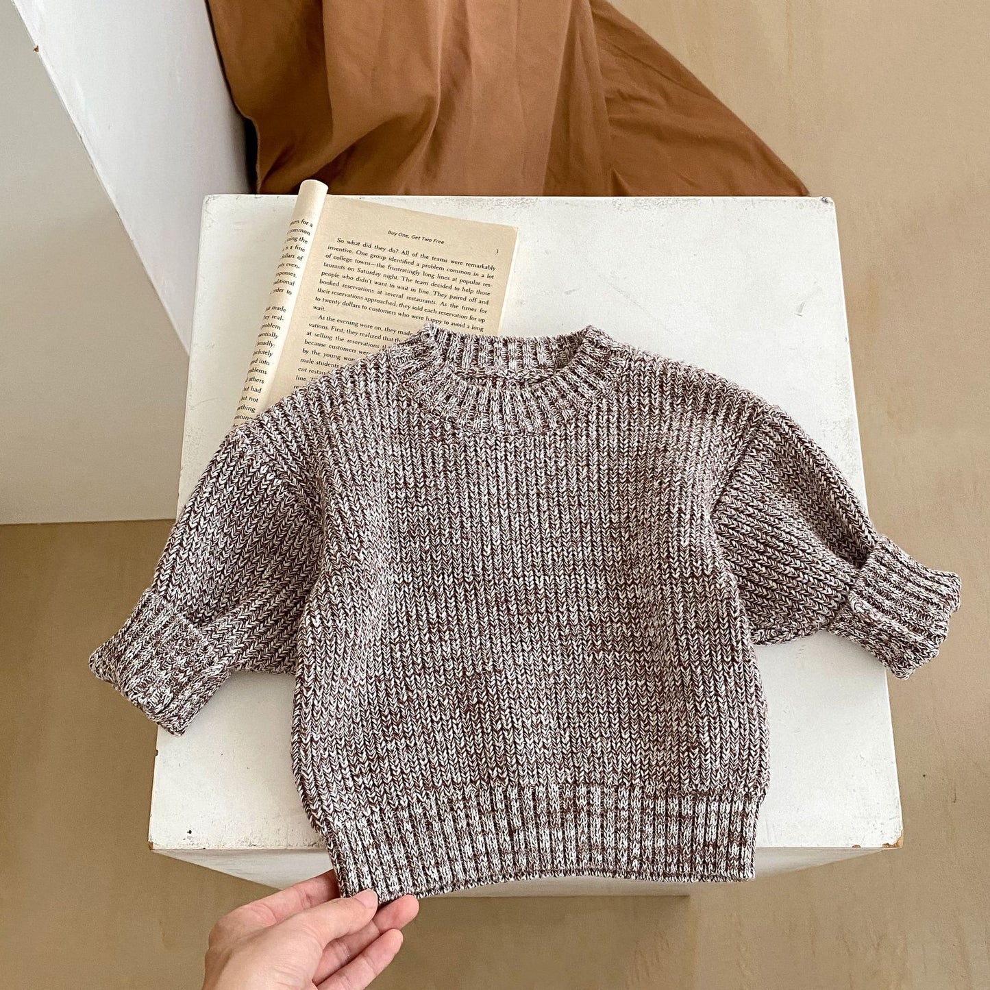 3 Piece Knit Baby Pull over sweater with matching Baby bloomer and Beanie