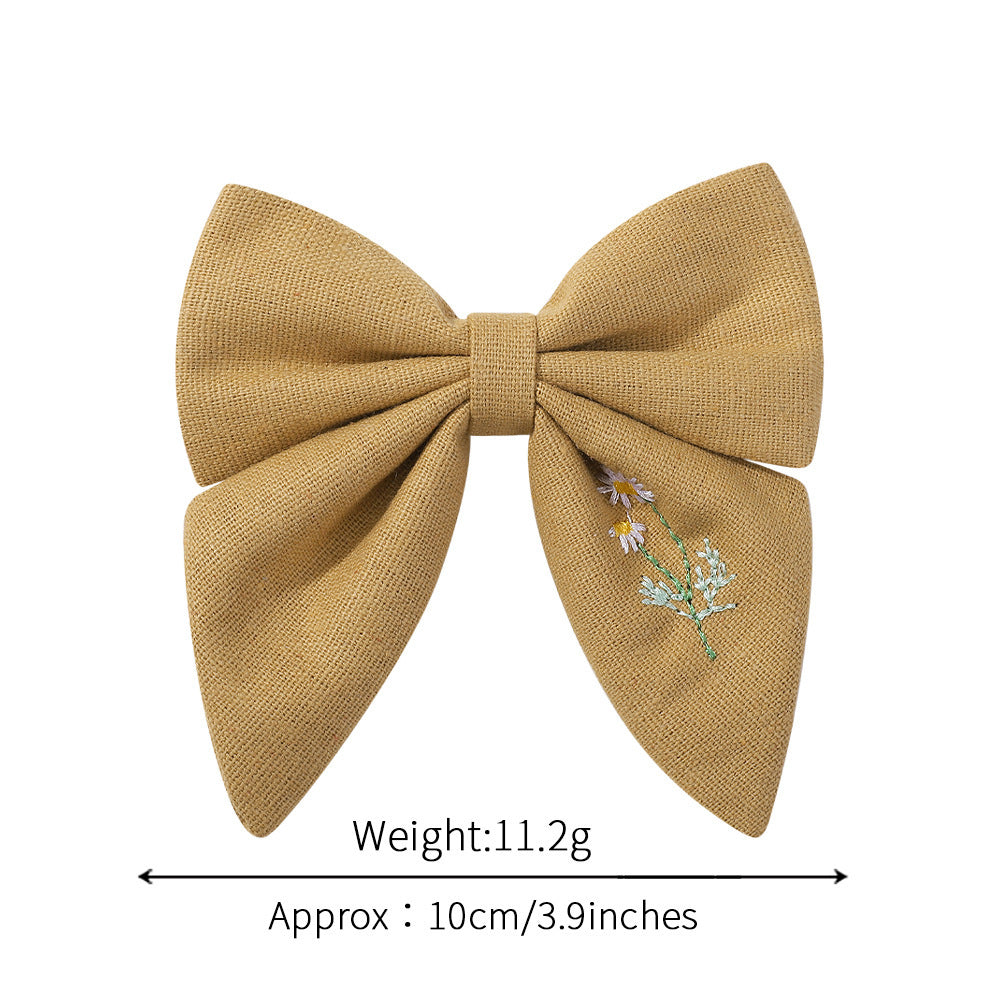Embroidered Flower Barrettes Handmade Fabric Bow Girls Hair Accessories