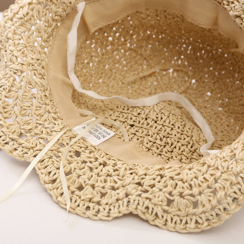 Summer Sunshade Big Brim Sun-proof Children's Woven Straw Hat with Scallop Trim