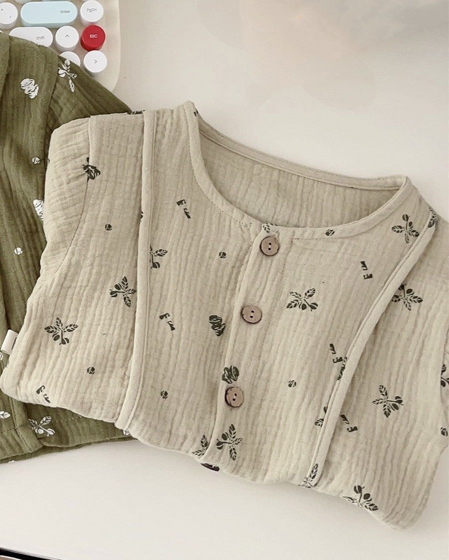 Children's Linen Style Button Sleeve Pull Over Blouse