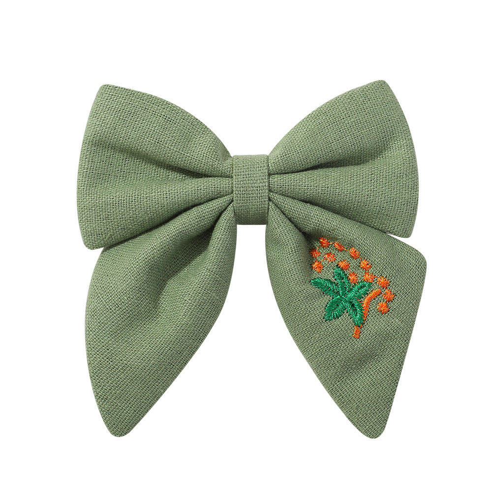 Embroidered Flower Barrettes Handmade Fabric Bow Girls Hair Accessories