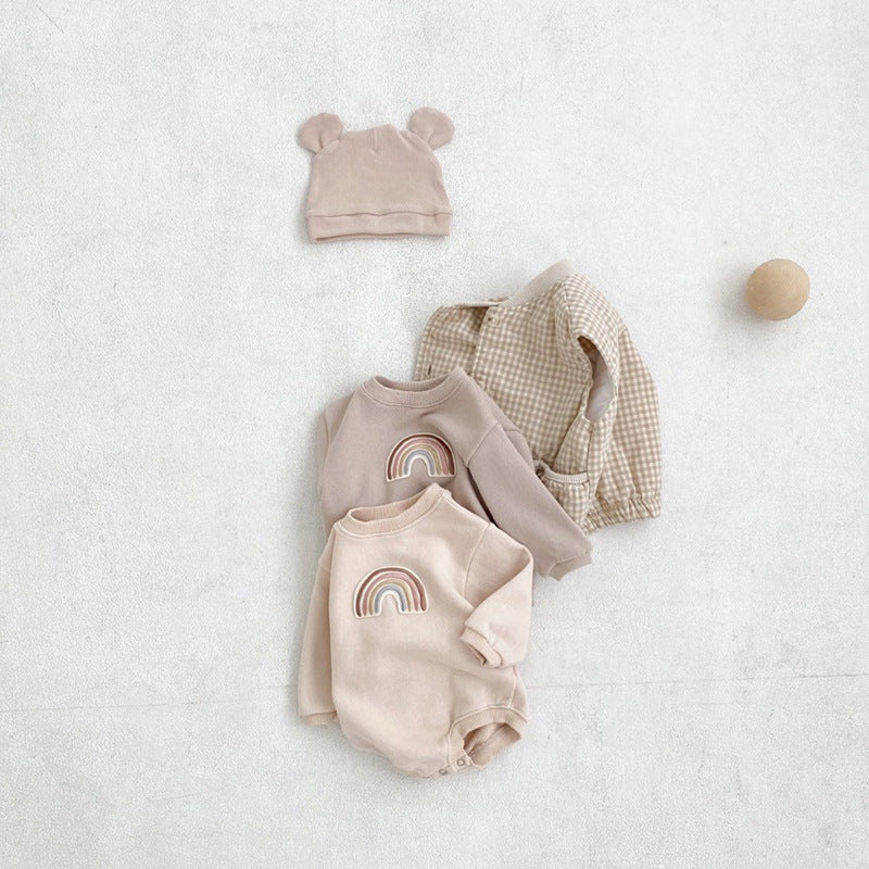 Embroidered Rainbow Minimal Neutral Baby Romper