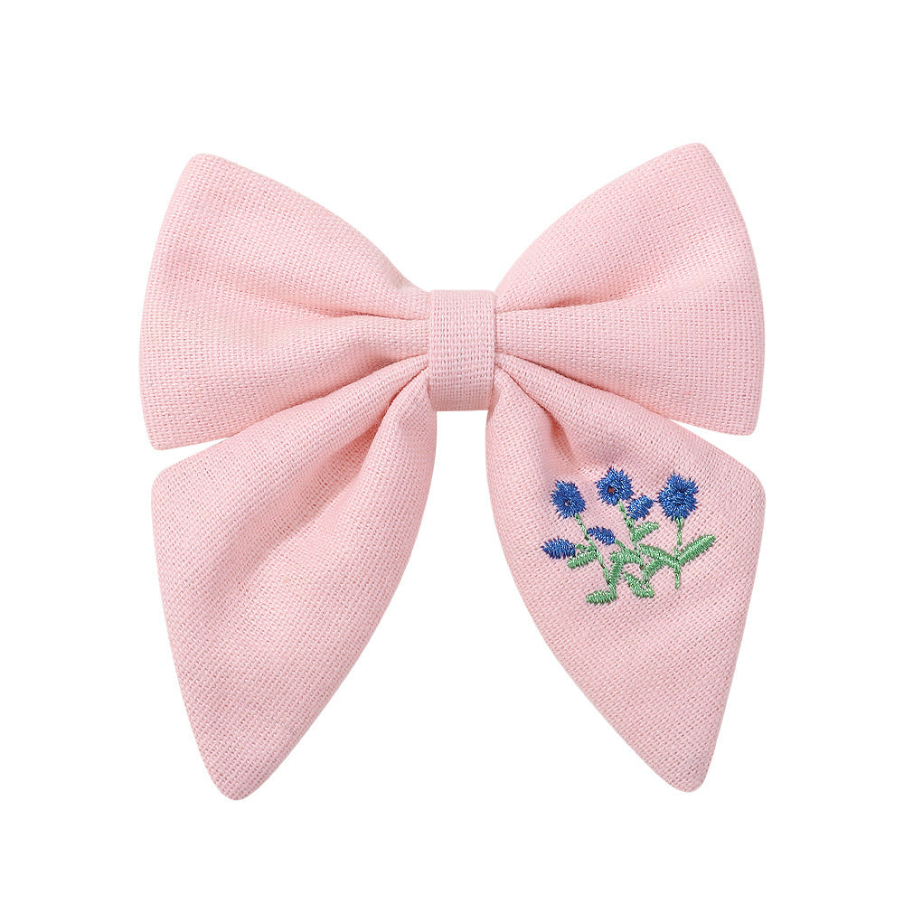 Embroidered Flower Barrettes Handmade Fabric Bow Girls Hair Accessories
