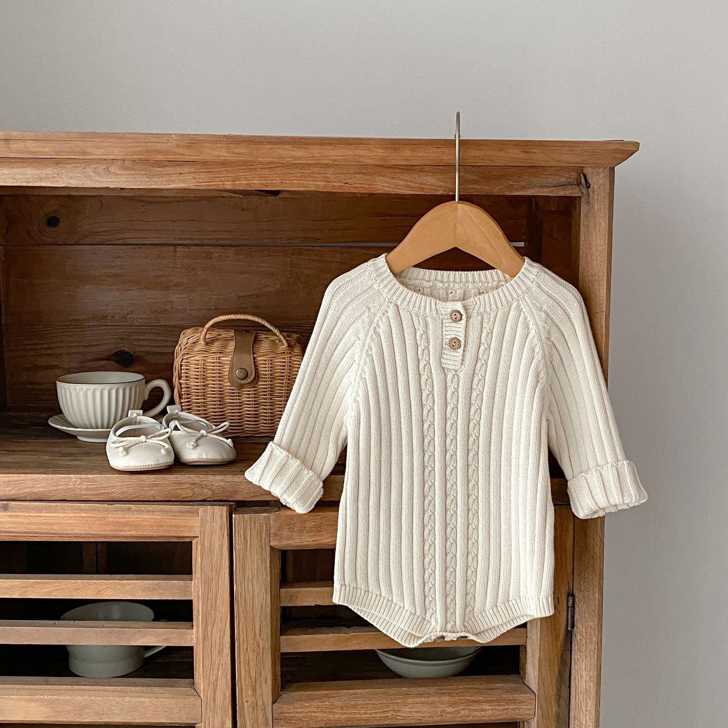 Autumn Baby Round Neck Long Sleeve Knitted Pure Color All-matching Short Climbing Jumpsuit