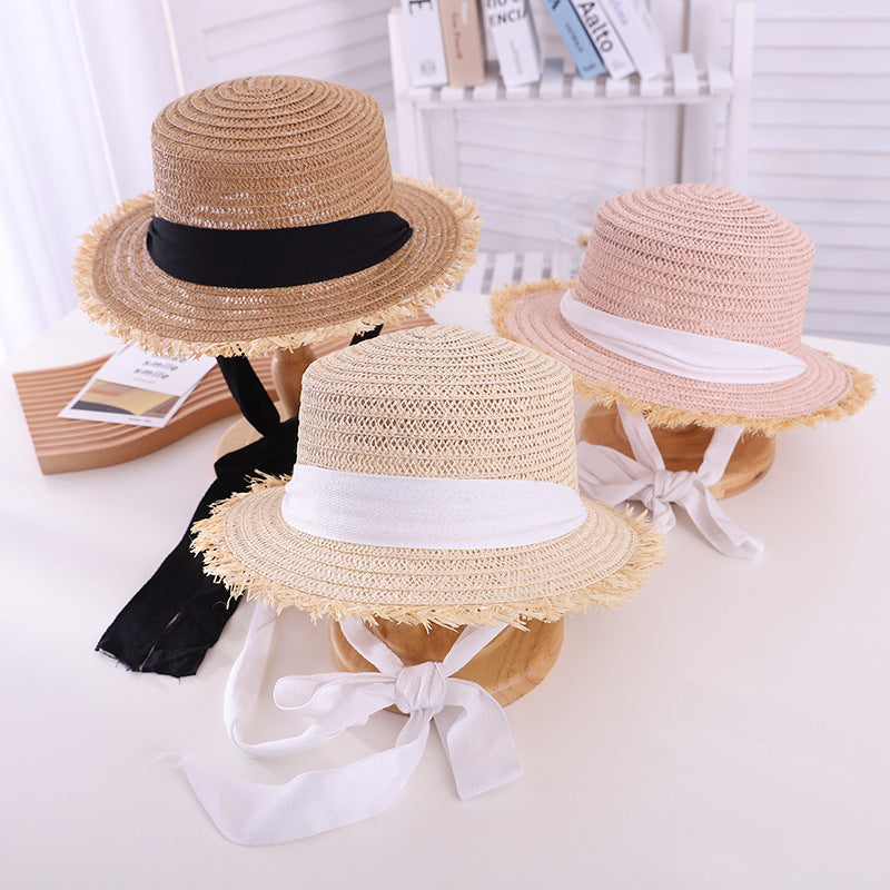Sun-proof Sun Hollow-out Woven Straw Hat British Flat Top