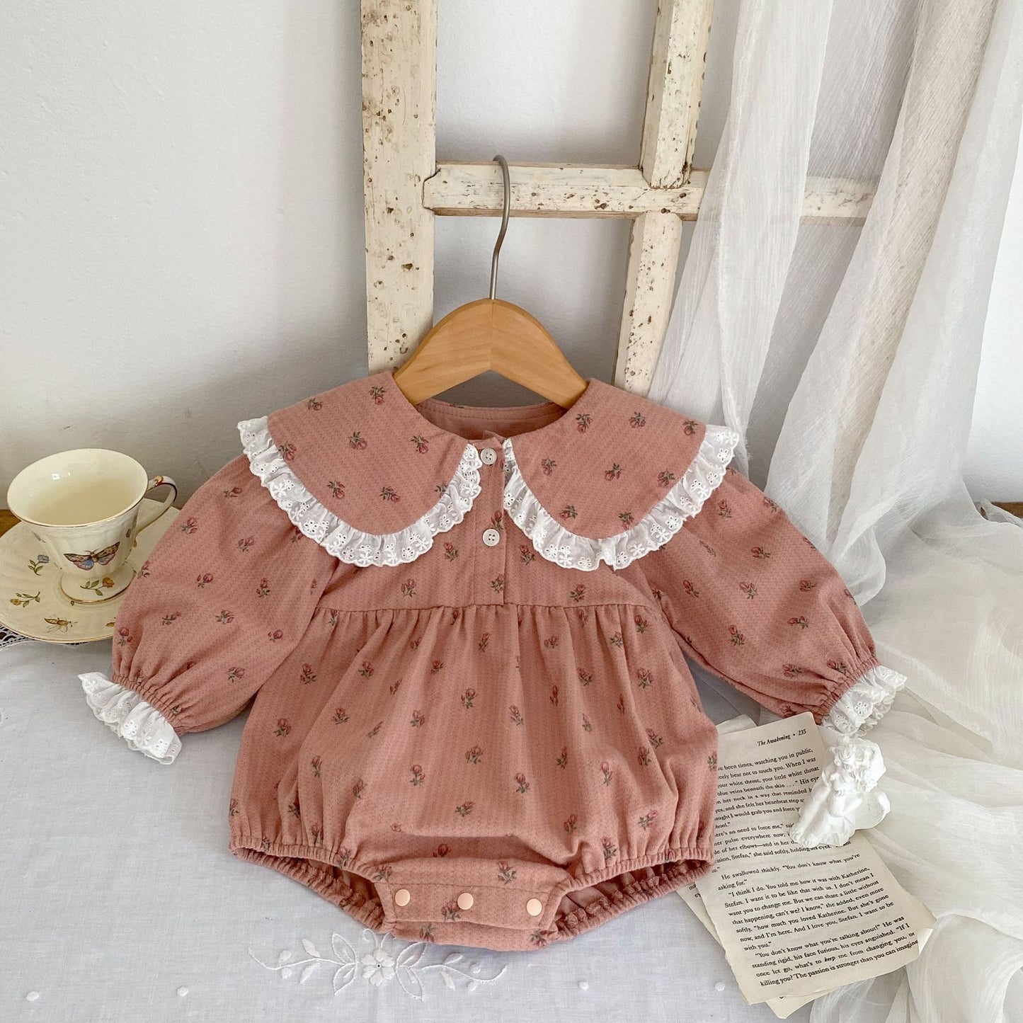 Autumn Baby Floral Jumpsuit Romper with Peterpan collar