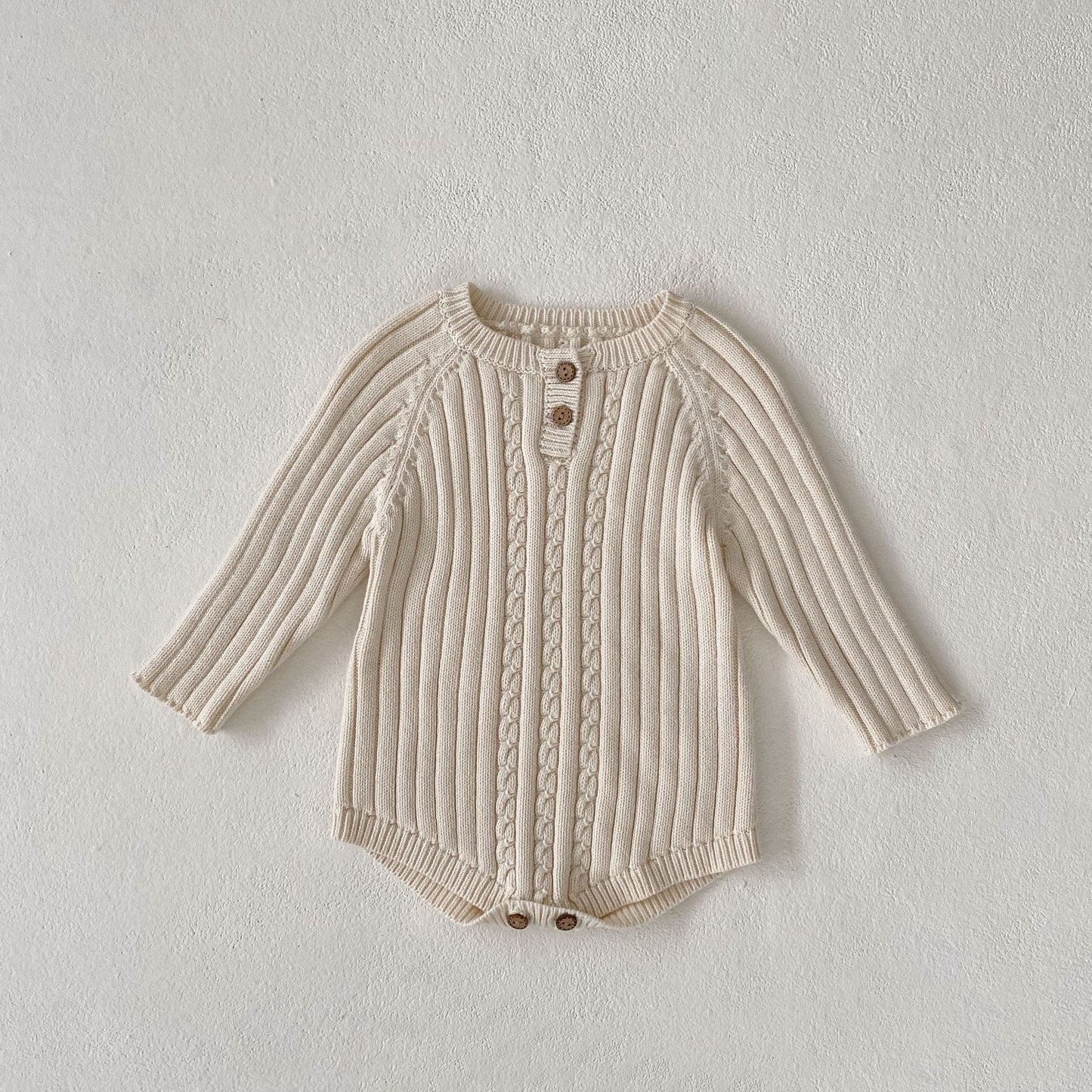 Autumn Baby Round Neck Long Sleeve Knitted Pure Color All-matching Short Climbing Jumpsuit