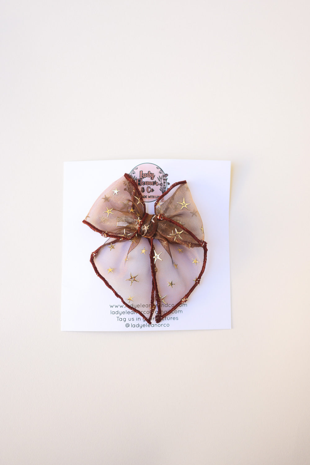 Golden Flocked Autumn Brown Sheer Bow