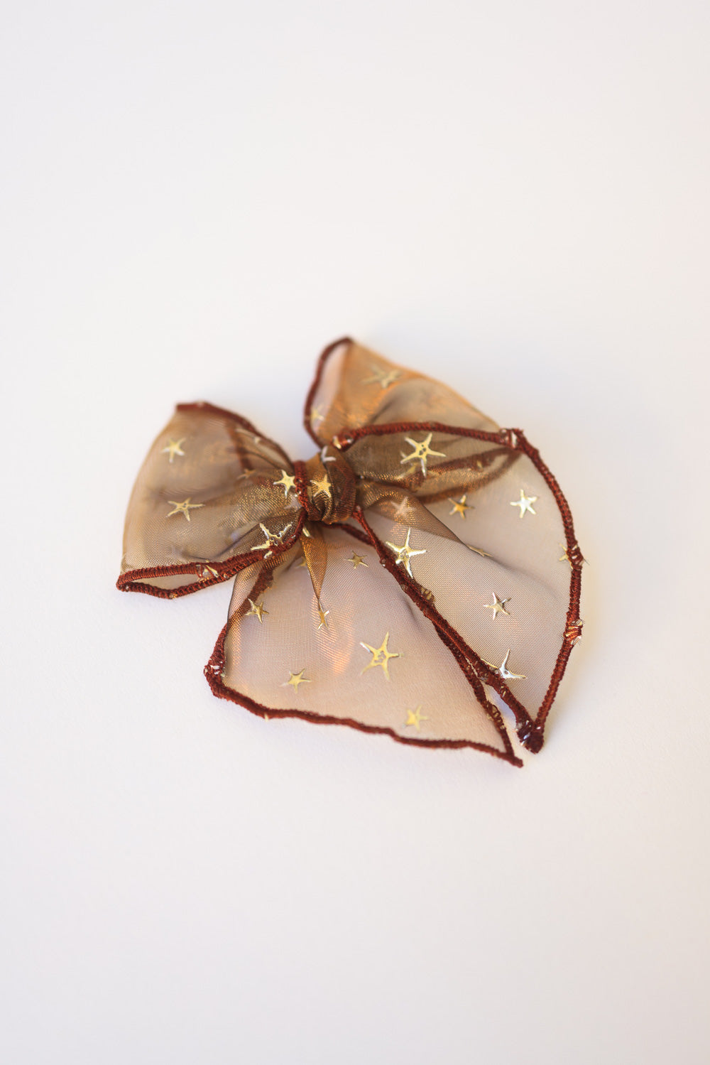 Golden Flocked Autumn Brown Sheer Bow
