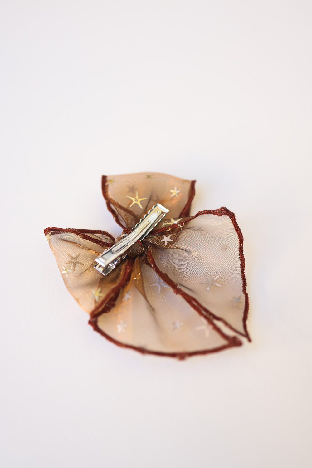 Golden Flocked Autumn Brown Sheer Bow