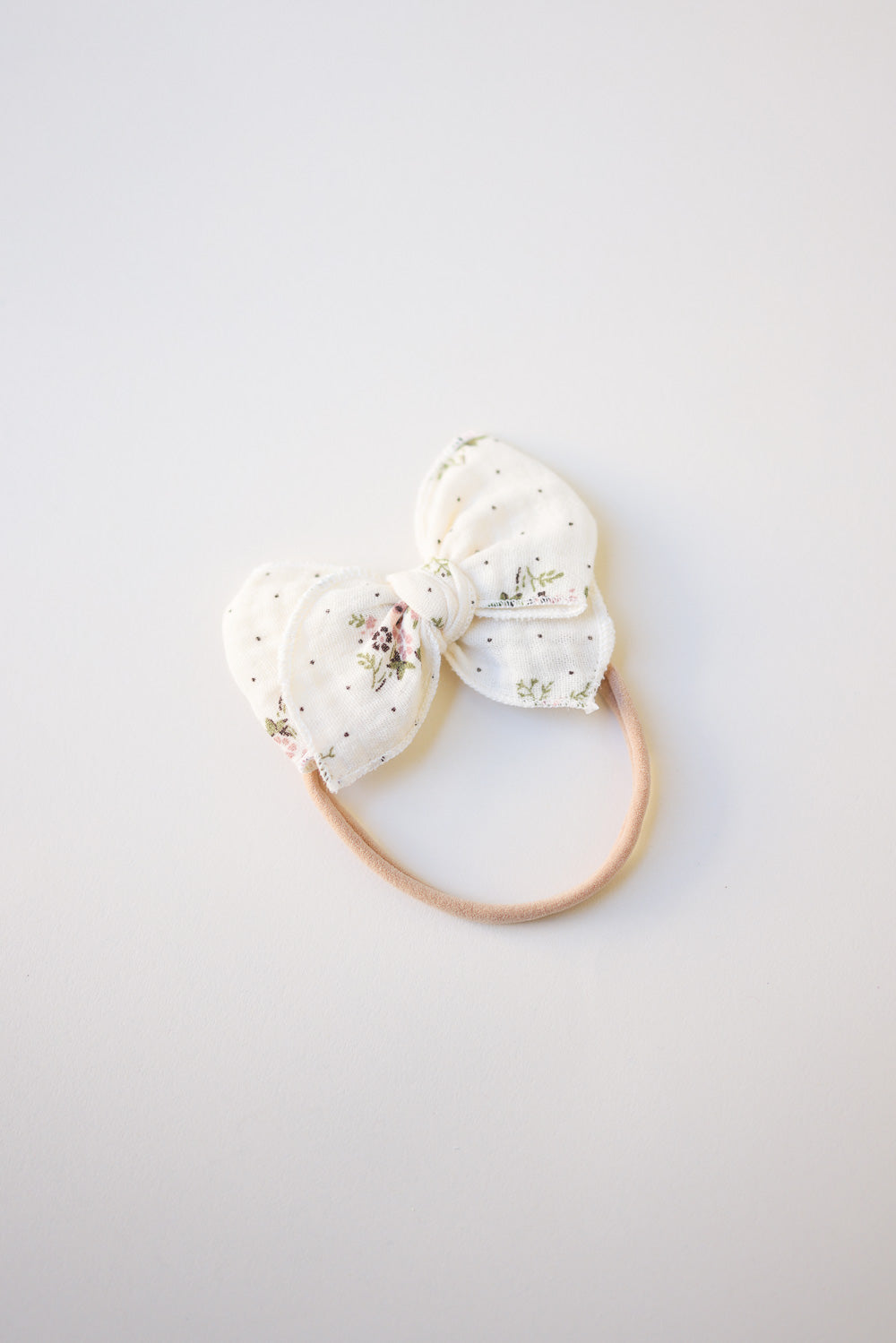 Coquette Floral Dot Serged Trim Baby Head Wrap Bow