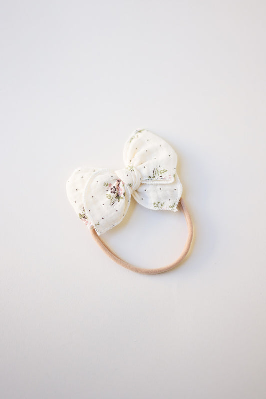 Coquette Floral Dot Serged Trim Baby Head Wrap Bow