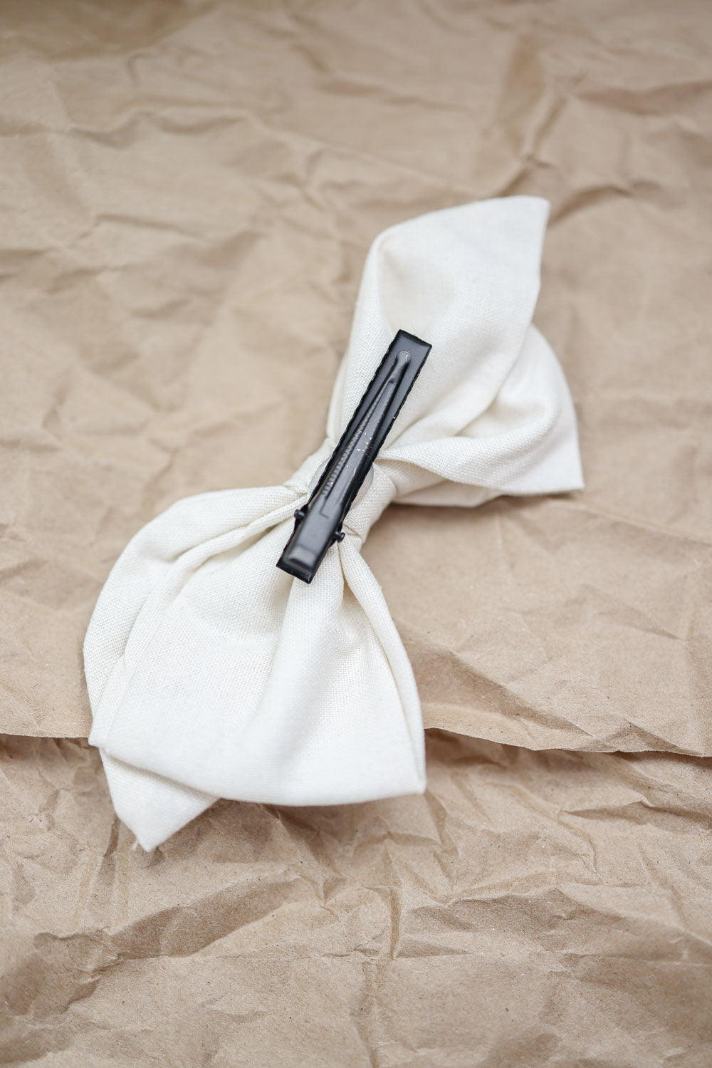 Coquette Embroidered Linen Bow Hair Clip