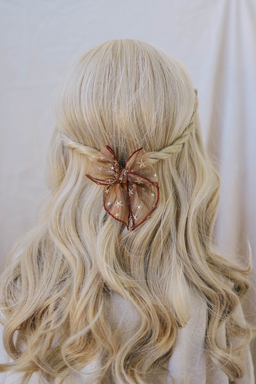 Golden Flocked Autumn Brown Sheer Bow