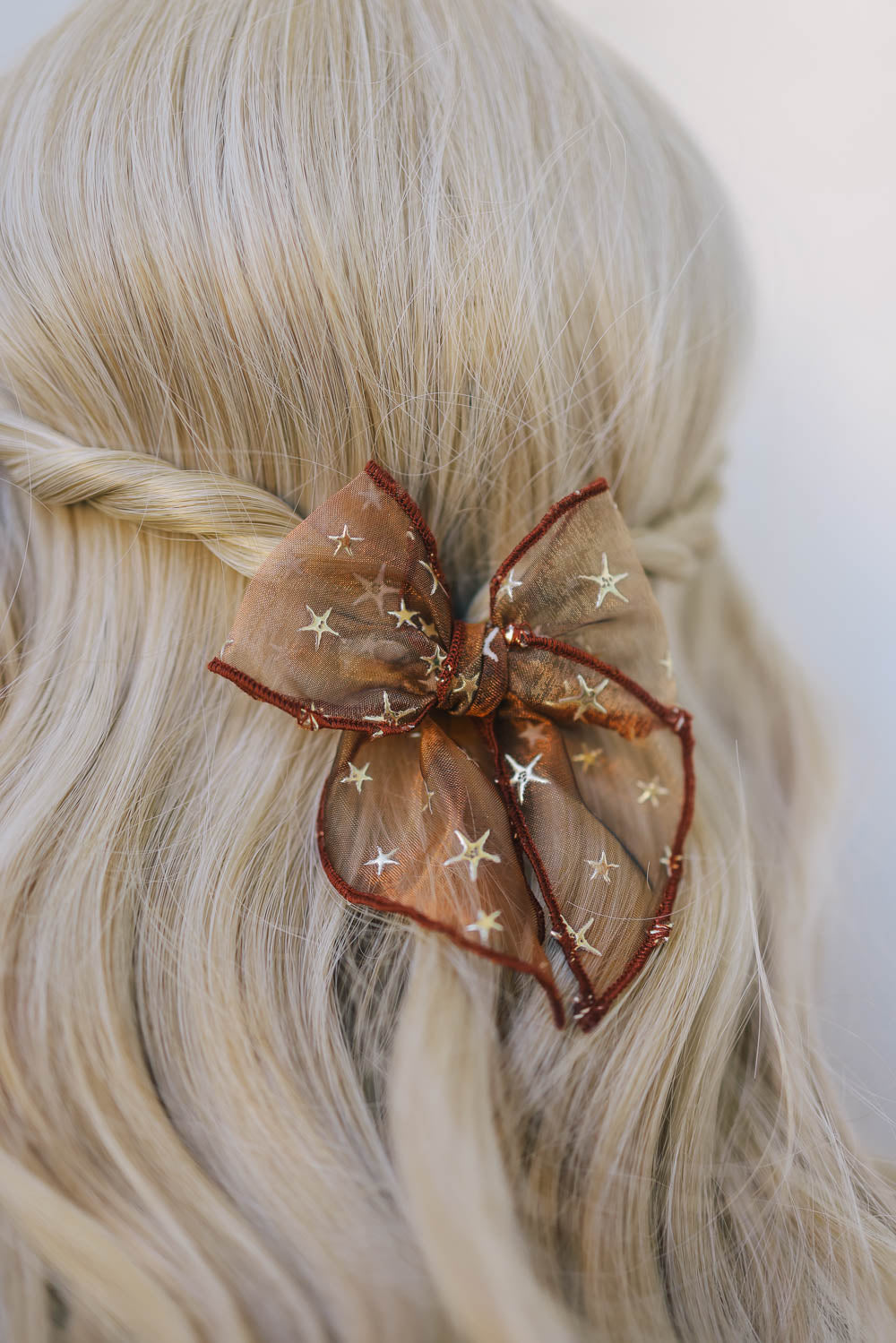 Golden Flocked Autumn Brown Sheer Bow