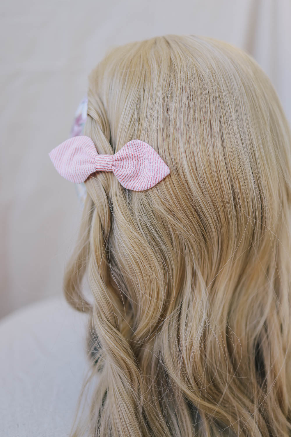 Classic Candy Striped Pink Bunny Bow Barrette