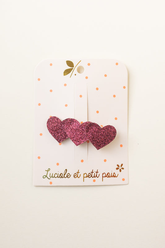 Raspberry Pink Three Heart Hair Clip