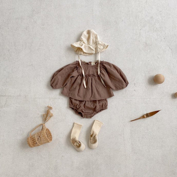 Balloon Sleeve Blouse and Bloomer Baby Matching Lace Set