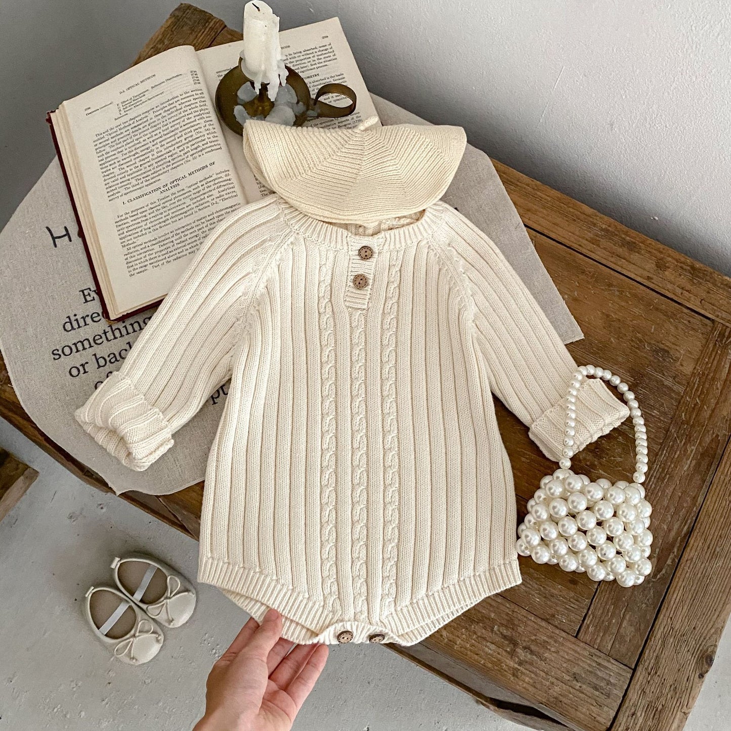 Autumn Baby Round Neck Long Sleeve Knitted Pure Color All-matching Short Climbing Jumpsuit