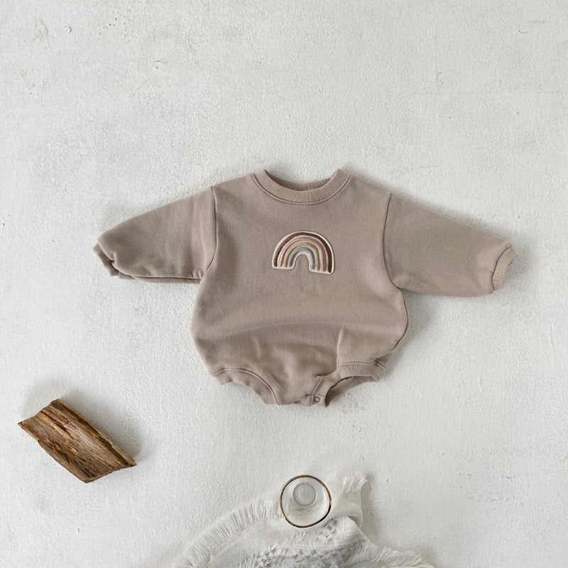 Embroidered Rainbow Minimal Neutral Baby Romper