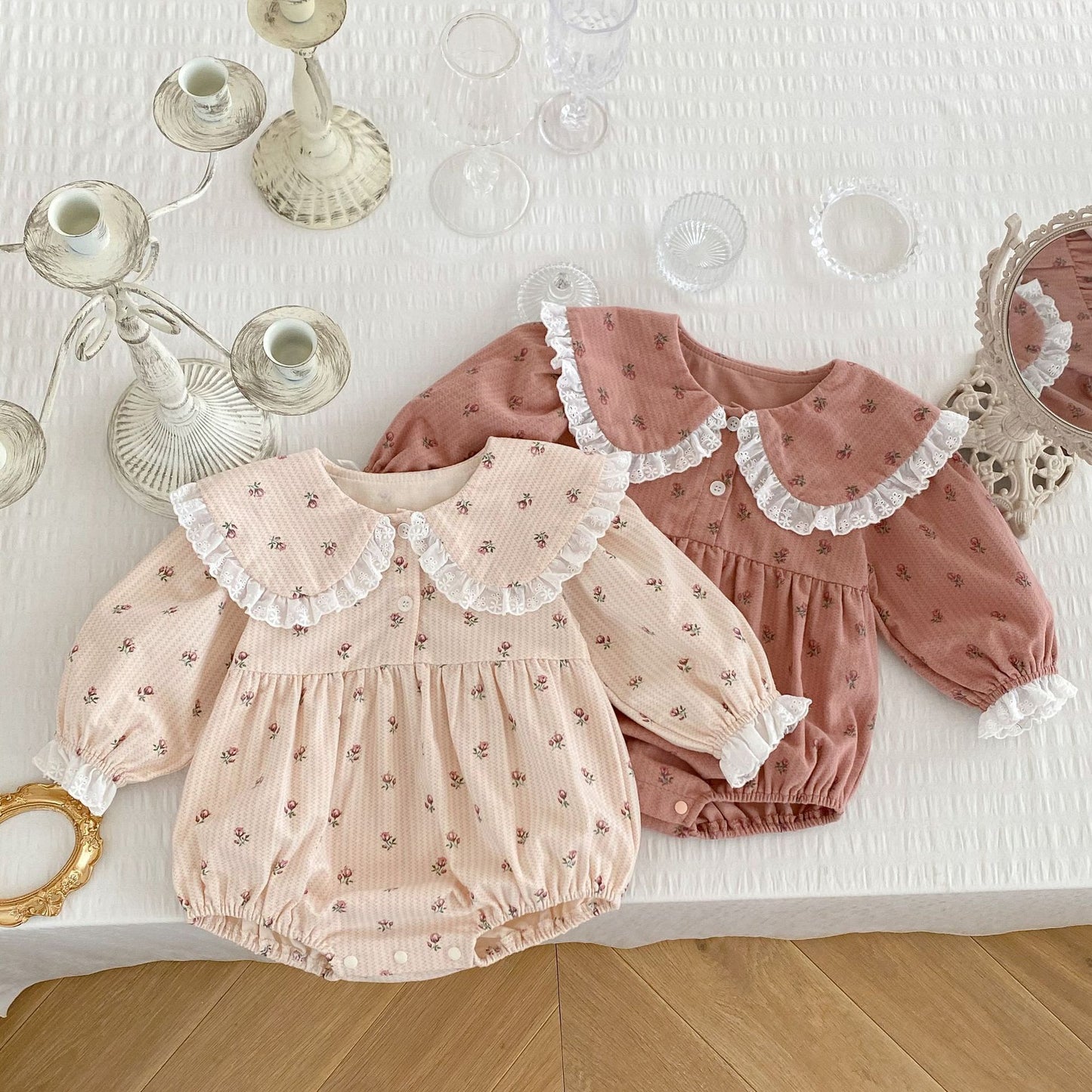 Autumn Baby Floral Jumpsuit Romper with Peterpan collar