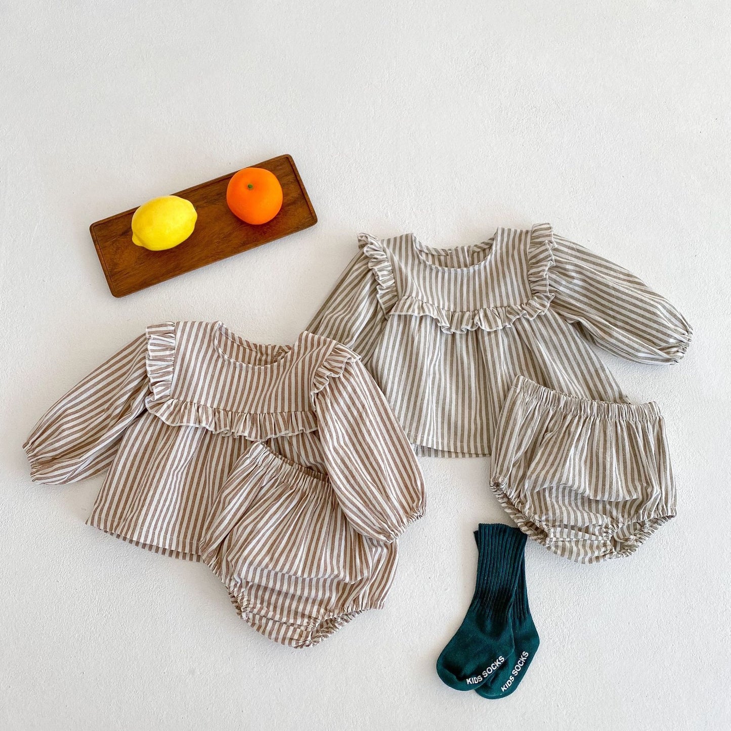 Baby Ruffle Collar Striped Long Sleeved Set
