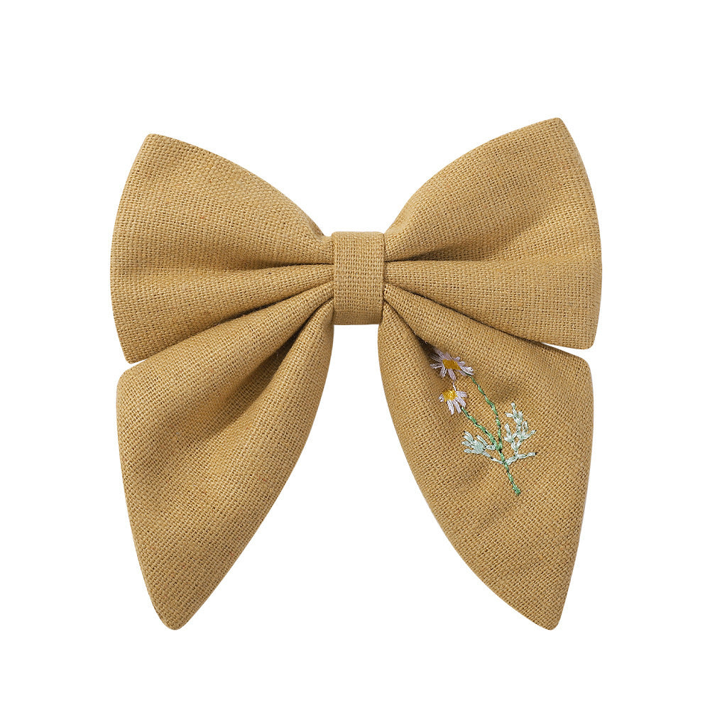 Embroidered Flower Barrettes Handmade Fabric Bow Girls Hair Accessories