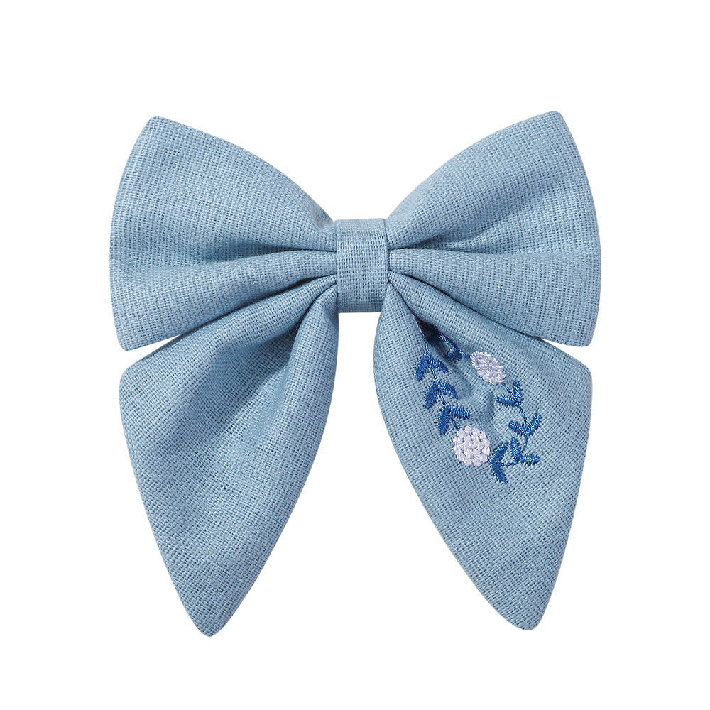 Embroidered Flower Barrettes Handmade Fabric Bow Girls Hair Accessories